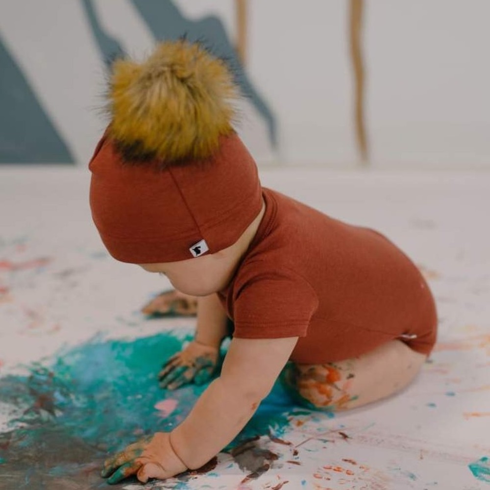 💢SOLD💢Little and Lively Pom Pom Beanie in brick - Picture 3 of 3